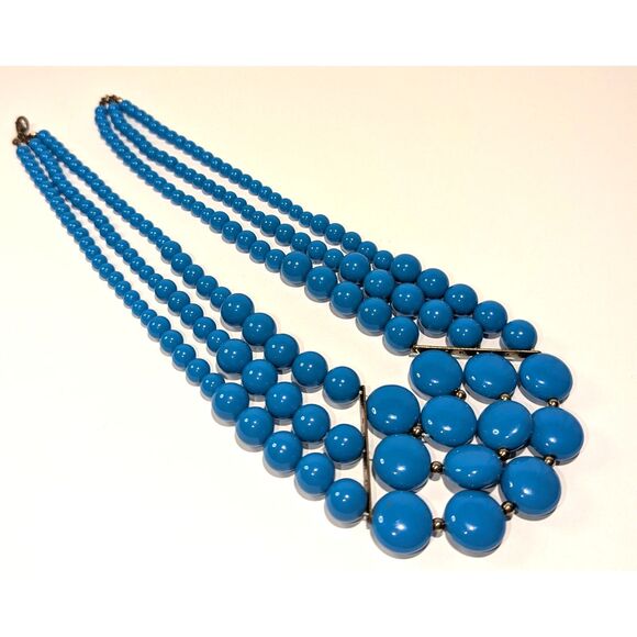 Chunky Statement Multi Strand Turquoise Blue Necklace - Picture 3 of 6